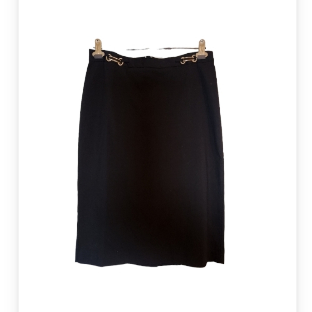 Black Pencil Skirt with Gold Metal Detail at Waist